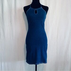 Anchor Blue Denim Halter Bodycon Mini Dress